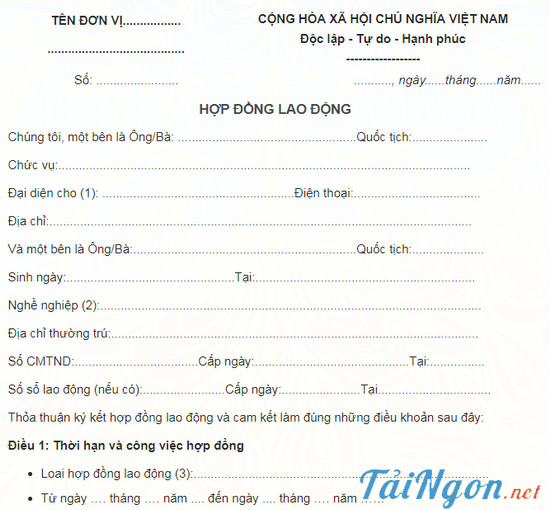 Hợp Đồng Lao Động song ngữ
